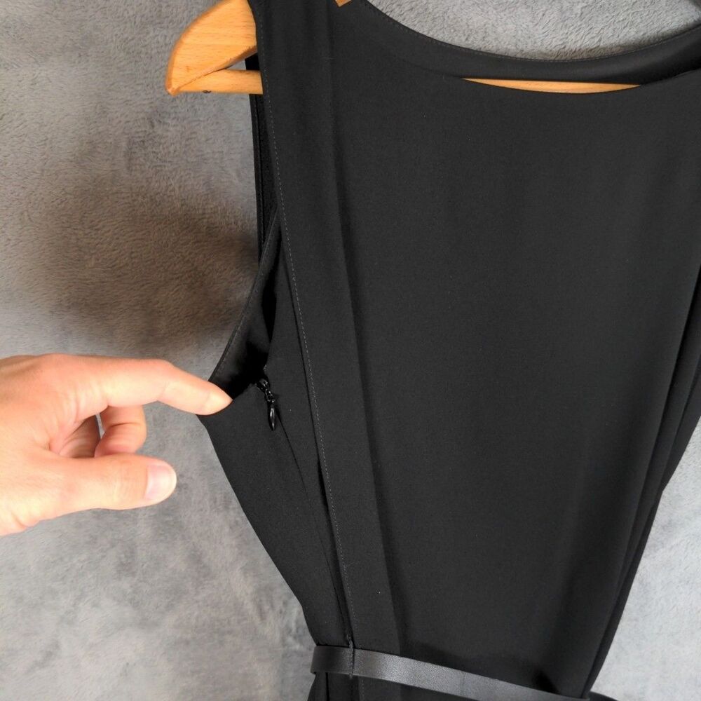 White House Black Market Black Sheath Dress Size 4 Black Sleeveless Belted Lined - Picture 5 of 8